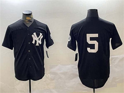 New York Yankees #5 Joe DiMaggio Black With Patch Cool Base Stitched Baseball Jersey - Main View