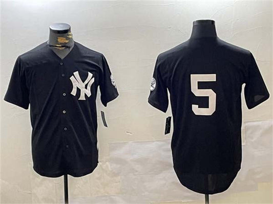 New York Yankees #5 Joe DiMaggio Black With Patch Cool Base Stitched Baseball Jersey - Main View