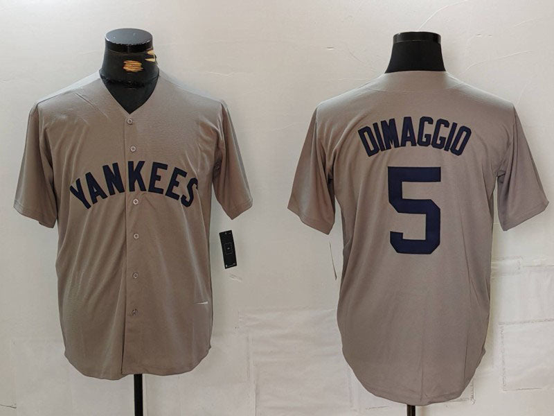 New York Yankees #5 Joe DiMaggio Name Grey Stitched Throwback Baseball Jerseys - Main View