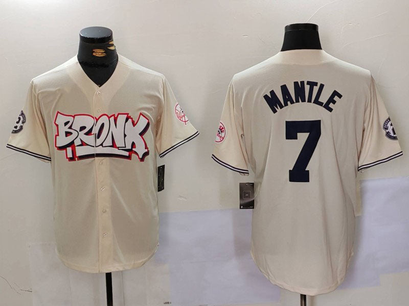 New York Yankees #7 Mickey Mantle Cream Limited Stitched Baseball Jersey - Main View