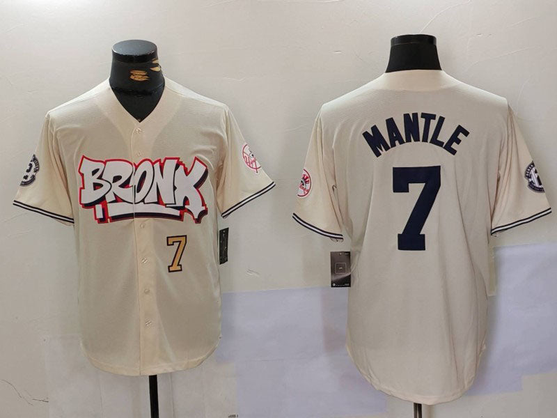 New York Yankees #7 Mickey Mantle Cream Limited Stitched Baseball Jersey - Main View