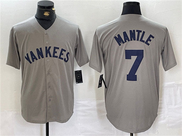 New York Yankees #7 Mickey Mantle Gray Cool Base Stitched Baseball Jersey - Main View