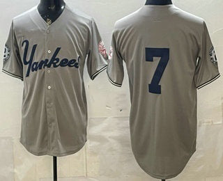 New York Yankees #7 Mickey Mantle Grey Without Name Limited Jersey - Main View