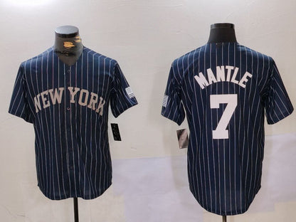 New York Yankees #7 Mickey Mantle Navy Pinstripe Fashion Cool Base Baseball Jersey - Main View