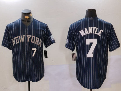 New York Yankees #7 Mickey Mantle Navy Pinstripe Fashion Cool Base Baseball Jersey - Main View