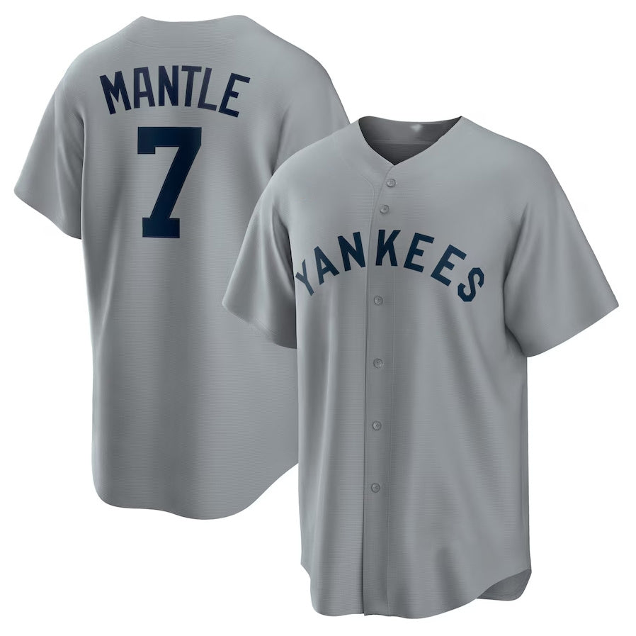 New York Yankees #7 Mickey Mantle Road Cooperstown Collection Player Jersey - Gray Stitched Baseball Jersey - Main View