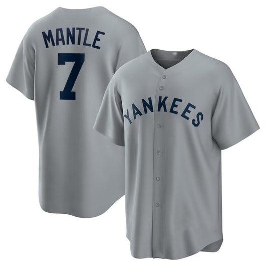 New York Yankees #7 Mickey Mantle Road Cooperstown Collection Player Jersey - Gray Stitched Baseball Jersey - Main View