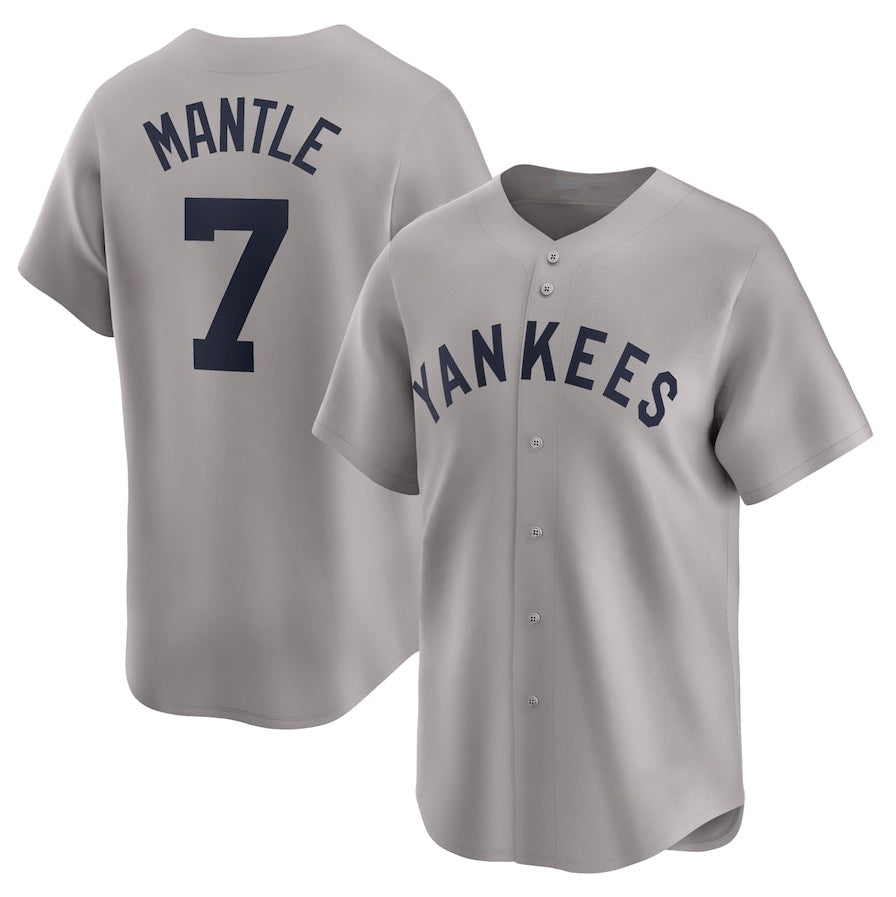 New York Yankees #7 Mickey Mantle Throwback Cooperstown Collection Limited Jersey - Gray Stitched Baseball Jersey - Main View