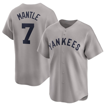 New York Yankees #7 Mickey Mantle Throwback Cooperstown Collection Limited Jersey - Gray Stitched Baseball Jersey - Main View