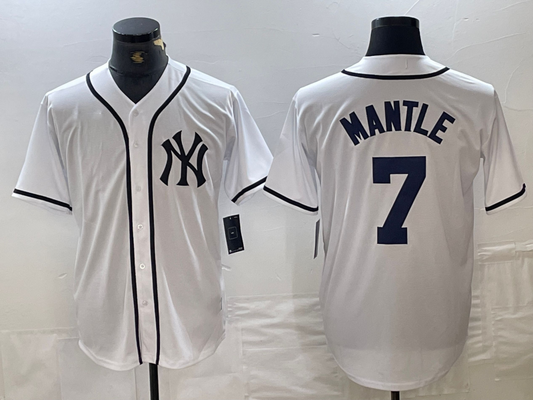 New York Yankees #7 Mickey Mantle White Fashion Cool Base Baseball Jersey - Main View