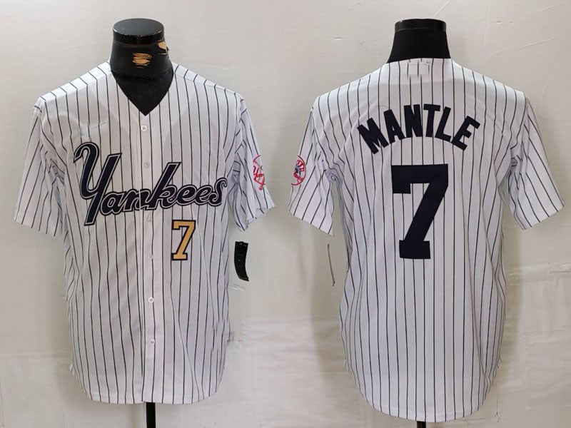 New York Yankees #7 Mickey Mantle White Pinstripe Fashion Cool Base Baseball Jerseys - Main View