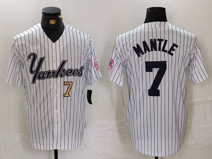 New York Yankees #7 Mickey Mantle White Pinstripe Fashion Cool Base Baseball Jerseys - Main View