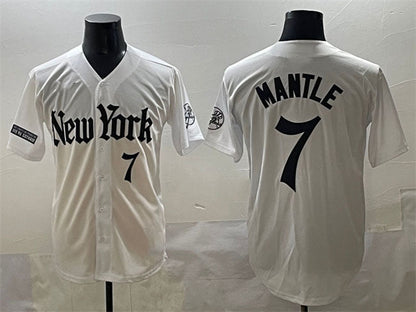 New York Yankees #7 Mickey Mantle White 'Gothic Legacy Edition' Vapor Premier Limited Stitched Baseball Jersey - Main View