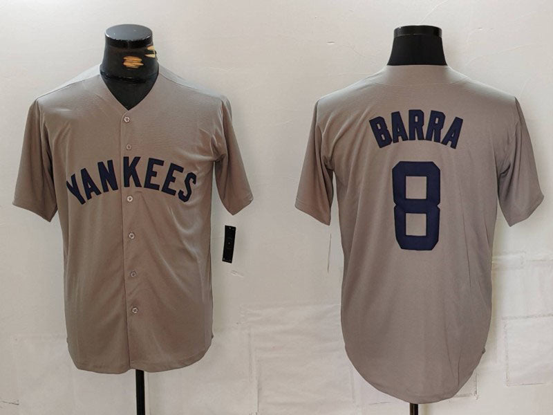 New York Yankees #8 Barra Name Grey Stitched Throwback Baseball Jerseys - Main View