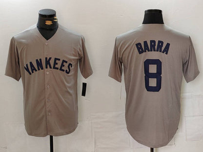 New York Yankees #8 Barra Name Grey Stitched Throwback Baseball Jerseys - Main View