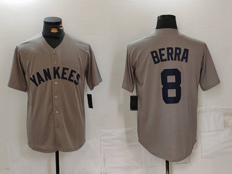 New York Yankees #8 Yogi Berra Grey Throwback Stitched Cool Base Baseball Jerseys - Main View