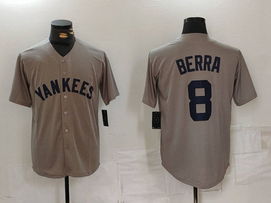 New York Yankees #8 Yogi Berra Grey Throwback Stitched Cool Base Baseball Jerseys - Main View