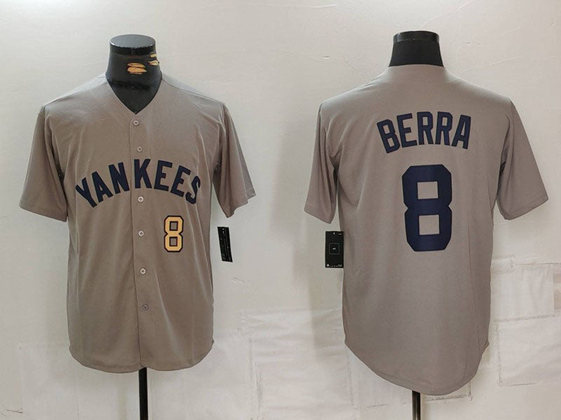 New York Yankees #8 Yogi Berra Grey Throwback Stitched Cool Base Baseball Jerseys - Main View