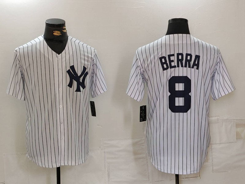 New York Yankees #8 Yogi Berra White Stitched Cool Base Throwback Baseball Jerseys - Main View