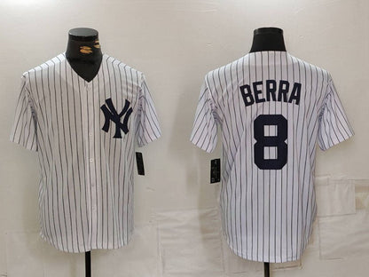 New York Yankees #8 Yogi Berra White Stitched Cool Base Throwback Baseball Jerseys - Main View