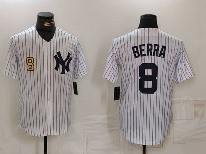 New York Yankees #8 Yogi Berra White Stitched Cool Base Throwback Baseball Jerseys - Main View