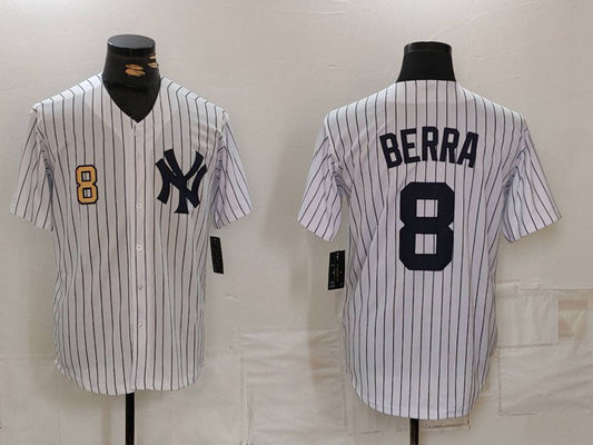 New York Yankees #8 Yogi Berra White Stitched Cool Base Throwback Baseball Jerseys - Main View