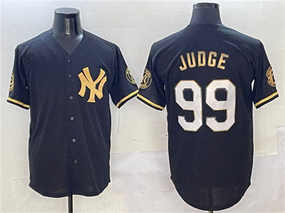 New York Yankees #99 Aaron Judge Black Gold With Patch Limited Stitched Baseball Jersey - Main View