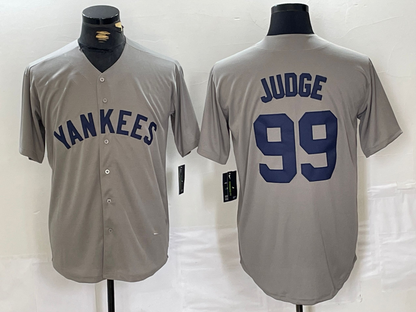 New York Yankees #99 Aaron Judge Name Grey Stitched Throwback Baseball Jersey - Main View