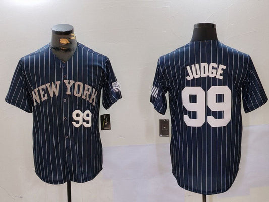 New York Yankees #99 Aaron Judge Navy Pinstripe Fashion Cool Base Baseball Jersey - Main View