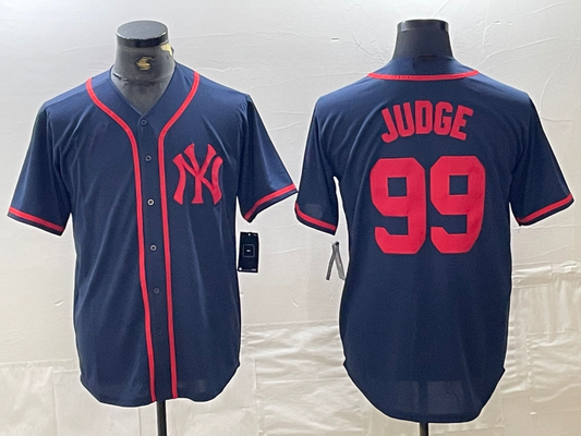 New York Yankees #99 Aaron Judge Navy Red Fashion Cool Base Baseball Jersey - Main View