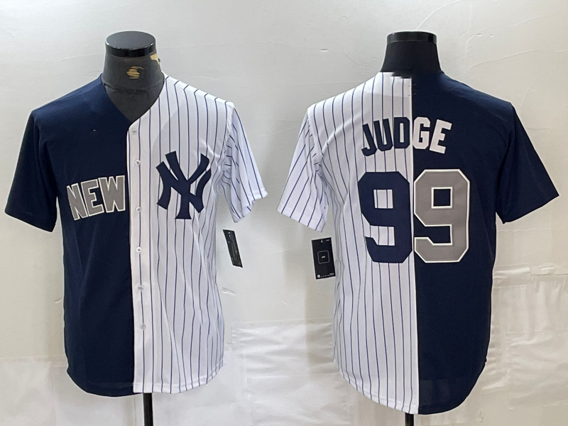 New York Yankees #99 Aaron Judge Navy White Split Stitched Baseball Jersey - Main View