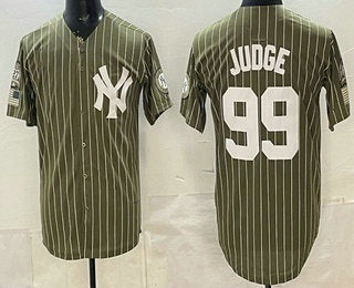 New York Yankees #99 Aaron Judge Olive Pinstripe 2026 Armed Forces Day Salute To Service Jersey - Main View
