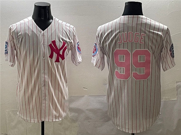 New York Yankees #99 Aaron Judge Pink With Patch Limited Stitched Baseball Jersey - Main View