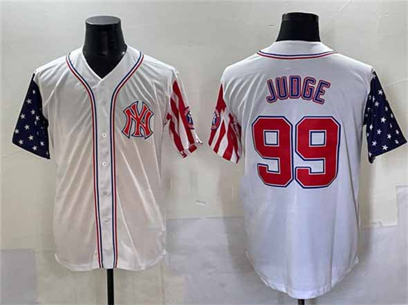 New York Yankees #99 Aaron Judge White 2025 Independence Day Vapor Limited Stitched Baseball Jersey - Main View