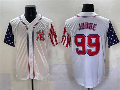 New York Yankees #99 Aaron Judge White 2025 Independence Day Vapor Limited Stitched Baseball Jersey - Main View