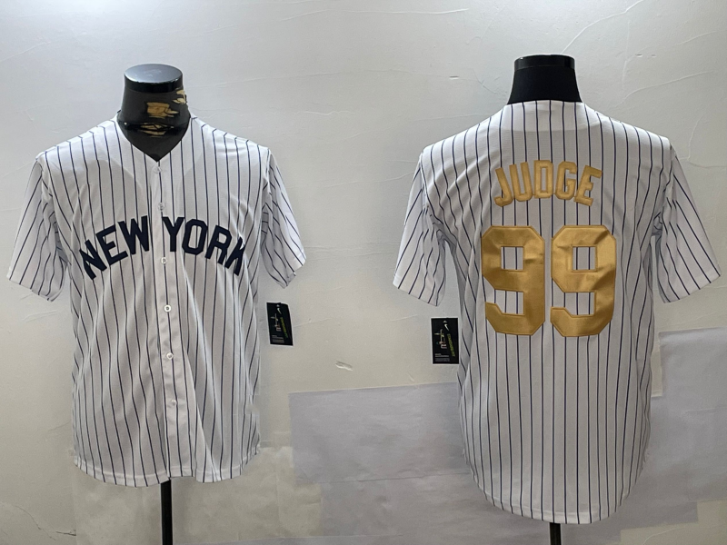 New York Yankees #99 Aaron Judge White Pinstripe Fashion Cool Base Stitched Baseball Jersey - Main View