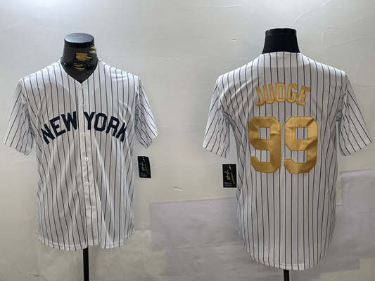 New York Yankees #99 Aaron Judge White Pinstripe Fashion Cool Base Stitched Baseball Jersey - Main View