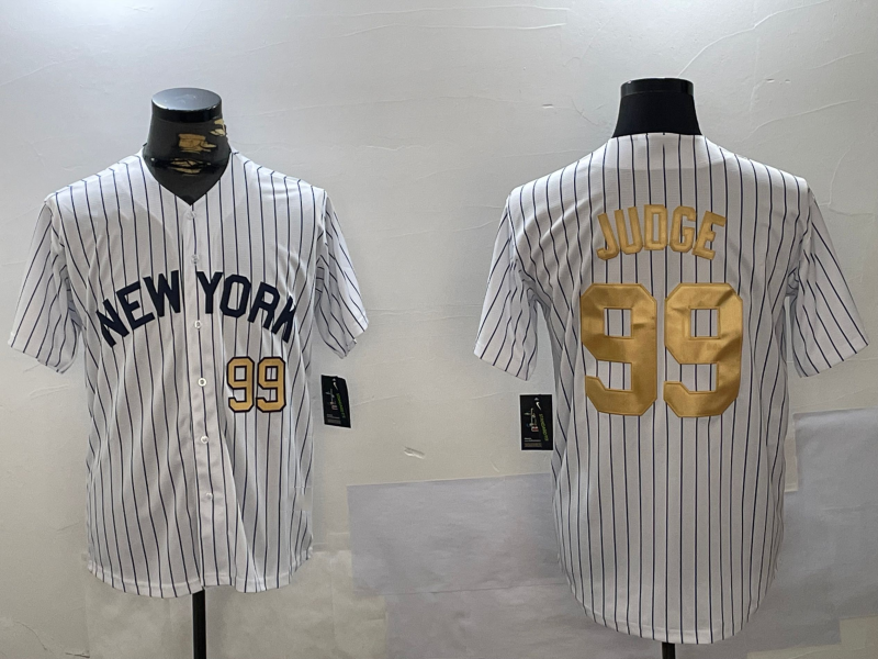 New York Yankees #99 Aaron Judge White Pinstripe Fashion Cool Base Stitched Baseball Jersey - Main View