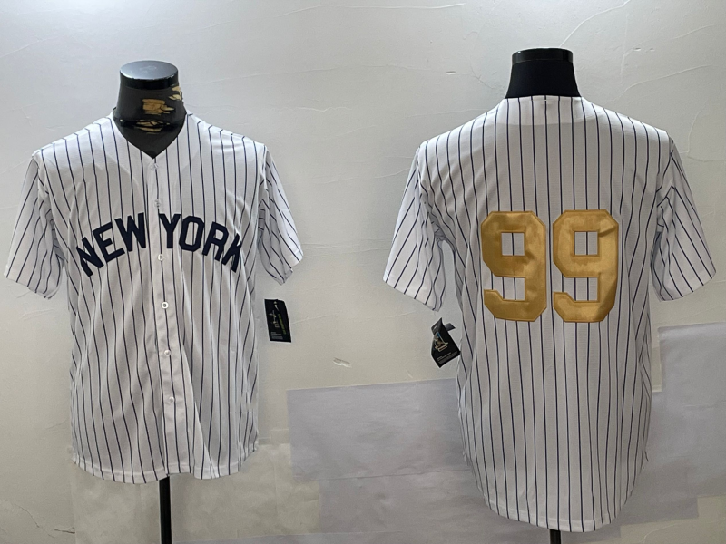 New York Yankees #99 Aaron Judge White Pinstripe Without Name Fashion Cool Base Stitched Baseball Jersey - Main View