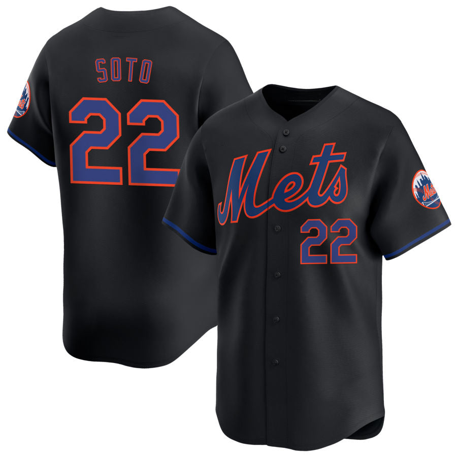 New York Mets #22 Juan Soto Home Replica Player Jersey - Black Stitched Baseball Jersey - Main View