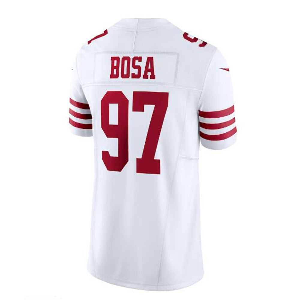 SF. 49ers #97 Nick Bosa Vapor F.U.S.E. Limited Jersey - White Stitched American Football Jersey - Main View