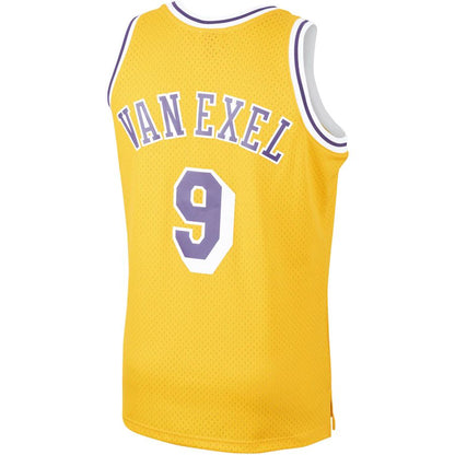 LA.Lakers #9 Nick Van Exel Mitchell & Ness 1996-97 Hardwood Classics Swingman Player Jersey Gold Stitched American Basketball Jersey - Main View