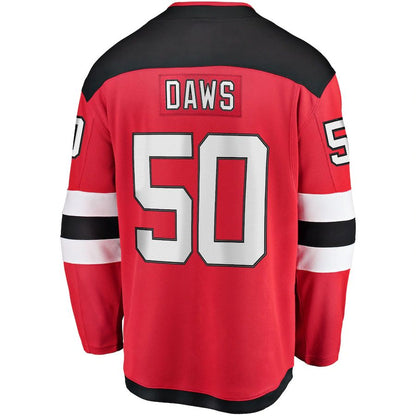 NJ.Devils #50 Nico Daws Fanatics Branded Home Breakaway Player Jersey Red Stitched American Hockey Jerseys - Main View