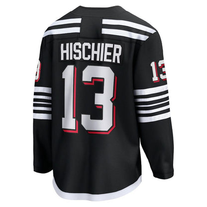 NJ.Devils #13 Nico Hischier Fanatics Branded Alternate Premier Breakaway Player Jersey Black Stitched American Hockey Jerseys - Main View