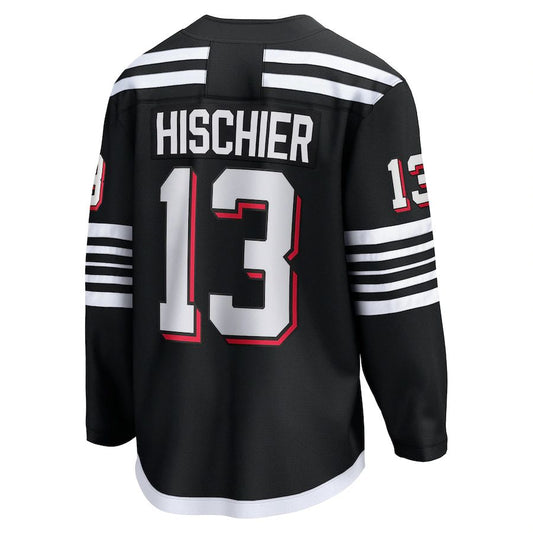NJ.Devils #13 Nico Hischier Fanatics Branded Alternate Premier Breakaway Player Jersey Black Stitched American Hockey Jerseys - Main View