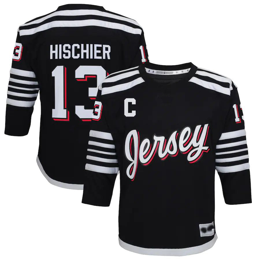NJ.Devils #13 Nico Hischier 2021-22 Alternate Replica Player Jersey Black Stitched American Hockey Jerseys - Main View