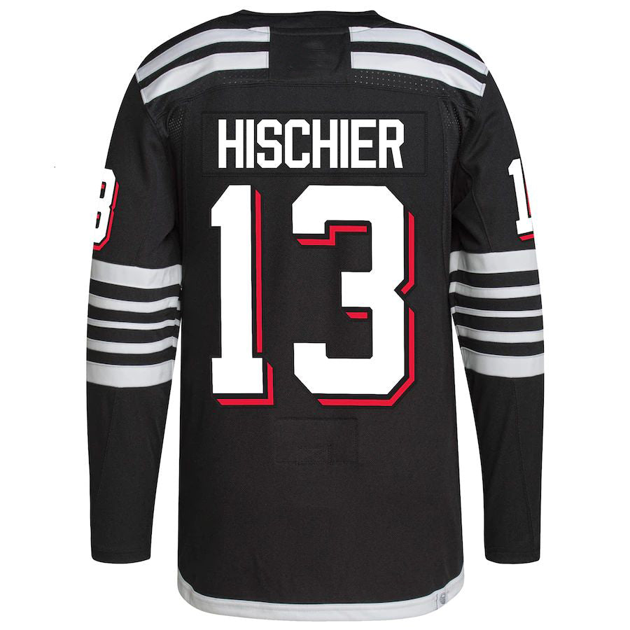 NJ.Devils #13 Nico Hischier 2021-22 Alternate Primegreen Authentic Pro Player Jersey Black Stitched American Hockey Jerseys - Main View