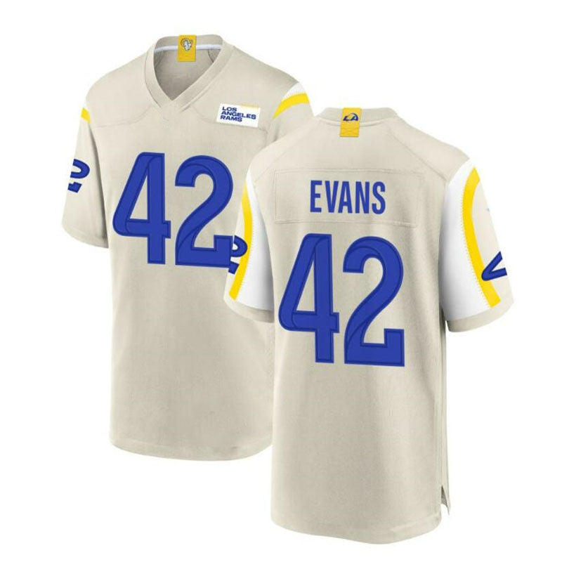 LA.Rams #42 Ethan Evans Game Jersey - Bone Stitched American Football Jersey - Main View