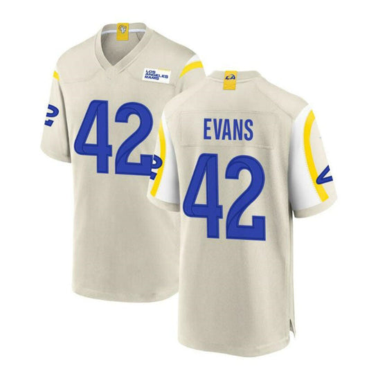 LA.Rams #42 Ethan Evans Game Jersey - Bone Stitched American Football Jersey - Main View