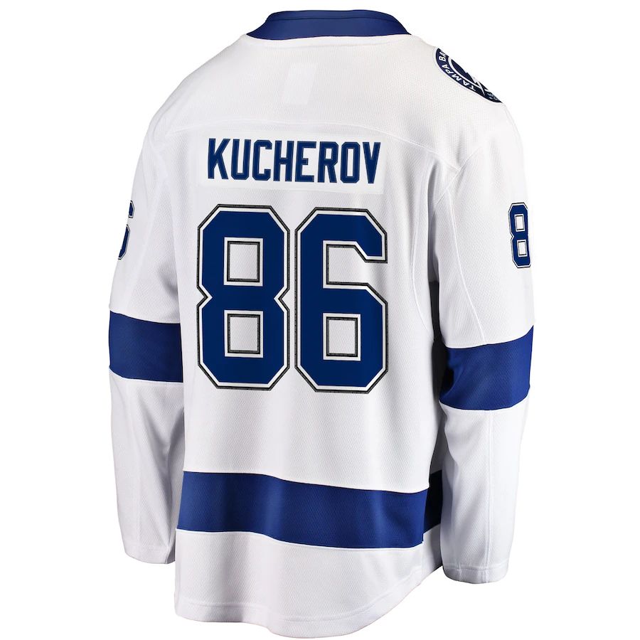 TB.Lightning #86 Nikita Kucherov Fanatics Branded Away Premier Breakaway Player Jersey White Stitched American Hockey Jerseys - Main View